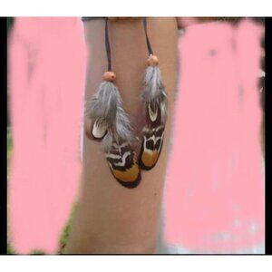 Armlet feather brown upper arm cuff bracelet big armband rainbow bracelet boho